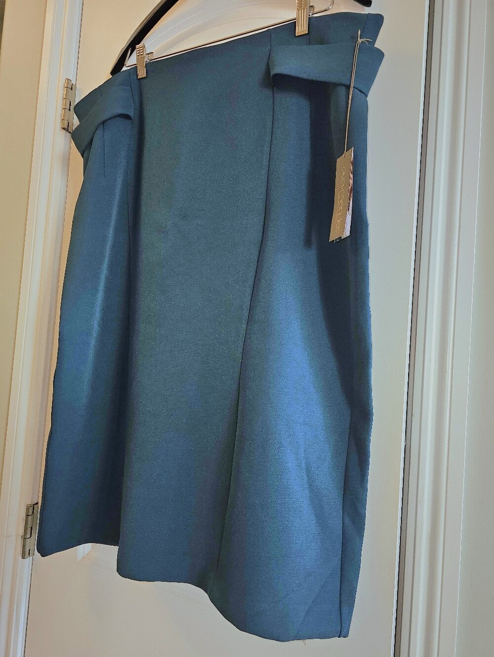 NWT NY&Co By Eva Mendes Size 18+ Teal Crepe (Lined) Midi Skirt with Waist Detail